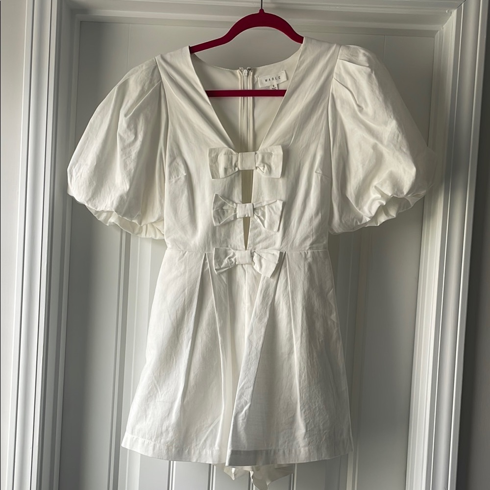 Sweet White Puff Sleeve Romper with Bows